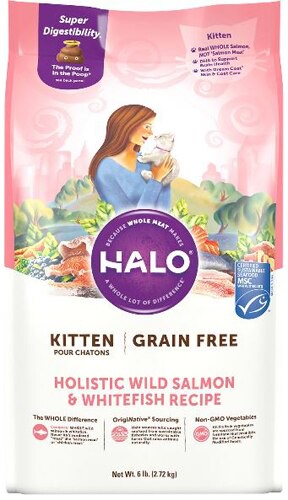 Halo Purely For Pets Halo Holistic Grain Free Kitten Dry Cat Food Wild Salmon & Whitefish Recipe 6 lbs