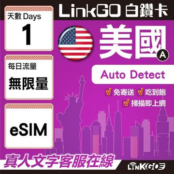 LinkGO白鑽卡 美國A eSIM卡 1天上網卡 無限流量吃到飽 高速流量(美國網卡 舊金山 洛杉磯 紐約 西雅圖)