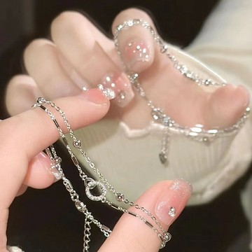 免運💎【防過敏不褪色】愛心流蘇手鏈手鏈2025新款可調節輕奢小衆雙層疊戴手飾簡約冷淡風韓國手鍊 情人節禮物 手鐲 首飾