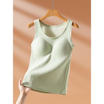 帶胸墊加厚保暖背心女冬季德絨防寒打底衫內搭加絨圓領吊帶上衣