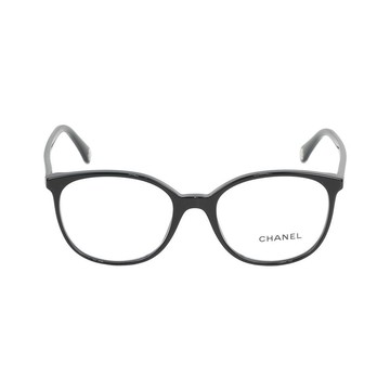 CHANEL 銀字Logo 框形平光眼鏡(黑色) 50mm