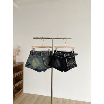 2025夏季新款韓版做舊設計感小眾牛仔短褲女時尚潮流拉鏈口袋褲子