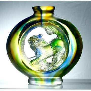 開運陶源  琉璃  寶瓶麒麟 天賜鴻福 (附水晶台座) 　