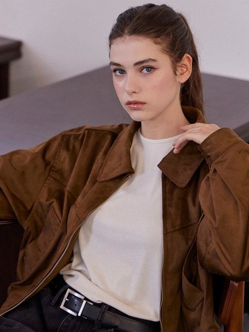 Oversized Vegan Suede Cropped Jacket Brown