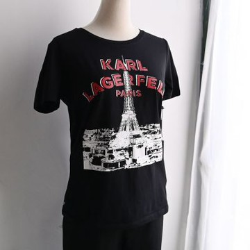 KARL LAGERFELD 負片風巴黎鐵塔棉質短T(黑)