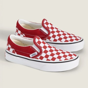 Classic Slip-On 中童款紅色棋盤格滑板鞋
