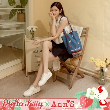 HELLO KITTY X Ann’S側邊刺繡大蝴蝶結 免綁鞋帶超軟小白鞋休閒鞋-杏(偏小版型)