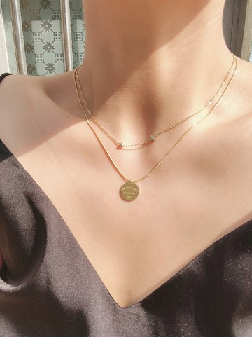 年新款鈦鋼錢幣雙層項鏈女14k金色圓牌鎖骨鏈小眾設計感網紅