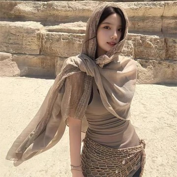 亞麻蕾絲棉麻薄款圍巾女防曬披肩兩用春秋鉤花鏤空絲巾純色紗巾