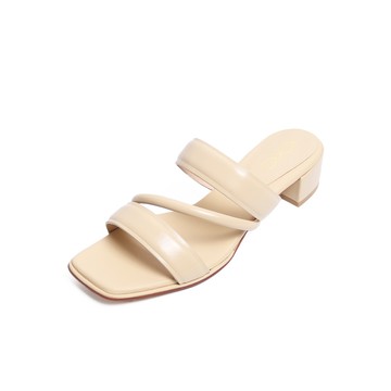 KOKKO簡約時髦方頭柔軟羊皮粗跟涼拖鞋奶油黃