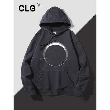 香港潮牌小眾印花衛衣男士加絨寬松潮流百搭秋冬連帽套頭外套上衣