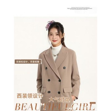 諾諾E站 冬裝新翻領雙排扣過膝大衣中長款收腰羊毛呢套剪標