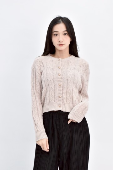 (L) 針織排扣粉色長袖上衣