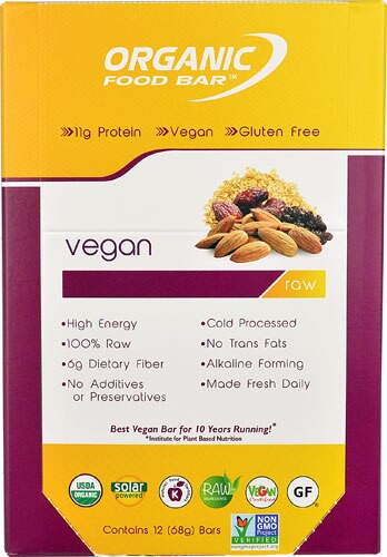 Organic Food Bar Raw Vegan Bar 12 Bars