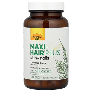 Country Life, Maxi-Hair® Plus 皮膚和指甲，120 粒素食膠囊