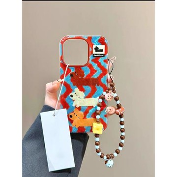 條紋狗適用蘋果16promax手機殼新款高級感15帶鏈條14卡通可愛13韓系全包iphone16pro小眾女防摔17保護ins超火