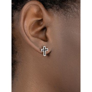 GRGR cross earrings 抹黑銀邊純銀十字架耳釘男嘻哈潮百搭耳飾女
