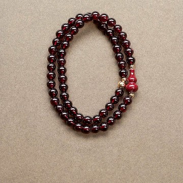 丹若特級石榴石兩圈手鏈紫金朱砂葫蘆手串禮物斯裏蘭卡酒紅串珠女