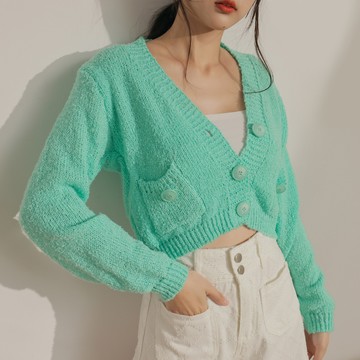 繽粉雙口袋針織外套-綠【KT28786】-4色