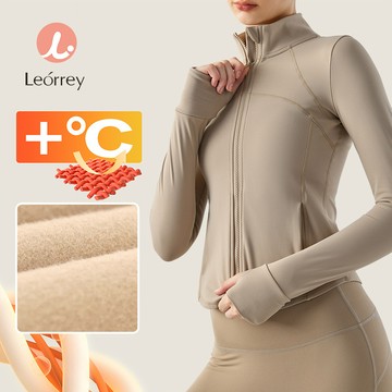 Leorrey加厚長袖夾剋瑜伽運動跑步健身保暖，修身，拉鏈