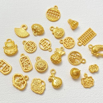 🔥臺灣發貨🔥古法金 沙金 福 字祘盤 祥雲 平安掛牌 diy配件 手鏈 項鏈 耳飾品 掛件材料吊墜