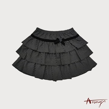 Annys安妮公主-銀蔥條紋蝴蝶結秋冬款層次蛋糕鬆緊裙褲*0279黑色