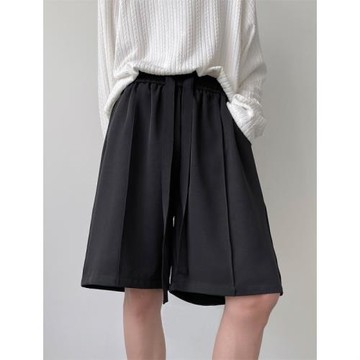 冰絲黑色西裝短褲男士夏季薄款外穿寬松垂感闊腿青少年休閑五分褲