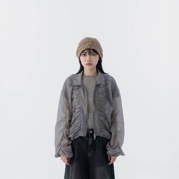 QUEENSHOP_S 女裝 長袖 抓皺設計透膚立領網紗外套 三色售 現+預 【02071719】