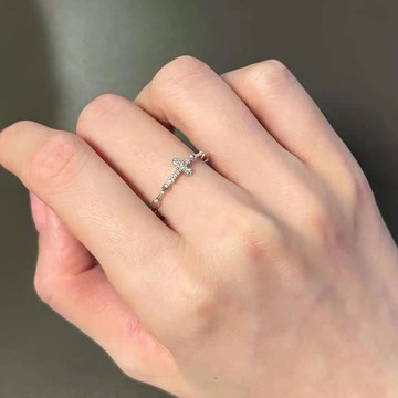 免運🔥十字架鋯石食指戒女冷淡極簡高級開口細戒指可調節情侶款指環氣質銀飾 戒指 開口戒指 女生戒指 單身戒指 尾戒 飾品