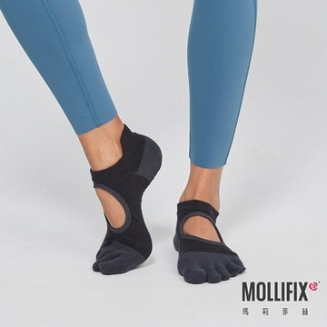 Mollifix 瑪莉菲絲 室內止滑五趾運動襪 21-24 (黑+灰)
