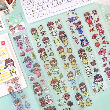 🍋檸檬青🍋 台灣現貨特價售完無補愜意生活系列5款單張入鐳射閃閃長條卡通切膜無需自行剪裁貼紙手帳裝飾素材