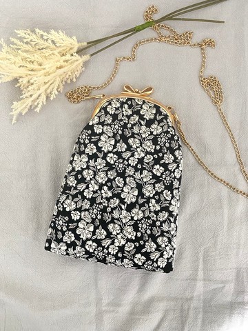 花花黑金手機包/斜背包/口金包