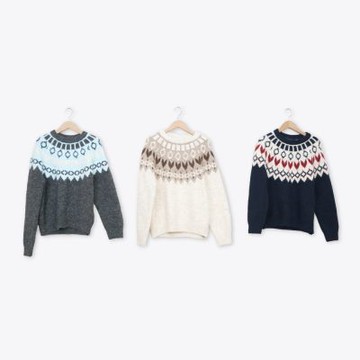 【MASTINA】圖騰風套頭針織毛衣 藍 杏 灰(魅力商品)