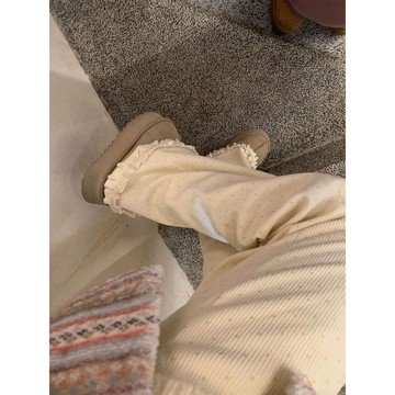 日系可愛點點印花燈芯絨卷邊直筒褲女春秋款ins風寬鬆百搭長褲子 休閑褲女 闊腿褲 寬鬆顯瘦長褲 女生褲子  高腰闊腿褲