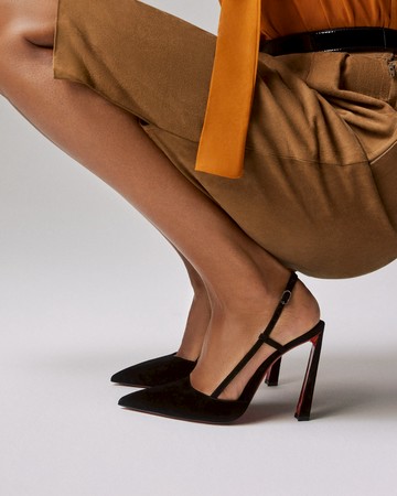 CHRISTIAN LOUBOUTIN 黑色麂皮細帶高跟鞋 - 36