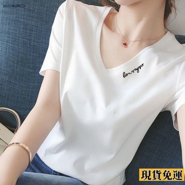 🌟全場免運🌟 白色v領  短袖  t恤女2026新款 夏季 半袖韓版寬鬆大碼 上衣 女士百搭體恤