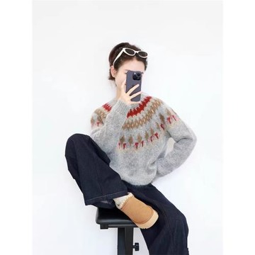 Ckapo Rouje圣誕節氛圍感費爾島套頭毛衣女高級感復古提花針織衫