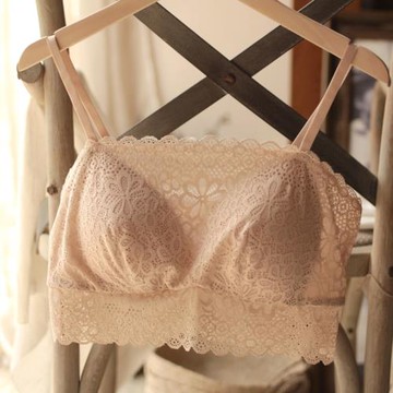 桑蠶絲真絲內襯夏季薄罩杯一字裹胸蕾絲抹胸內衣吊帶聚攏無鋼圈