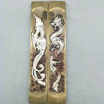 古玩古董收藏仿古做舊老式老物件黃銅鎮尺龍鳳呈祥文房用品