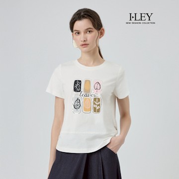 ILEY伊蕾 銀邊枝葉膠印圖案縲縈上衣(白；M-XL)