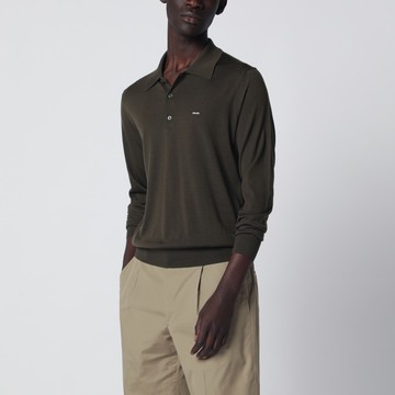 Military green combed wool polo shirt