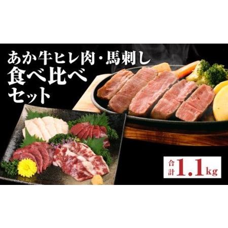 ふるさと納税 あか牛 ヒレ肉 800g(6枚前後) 馬刺し 300g 食べ比べ セット 計1.1kg 熊本県菊池市