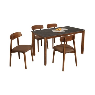Homelike 喜家居140cm黑岩板胡桃餐桌椅組(一桌四椅)(2316-31)