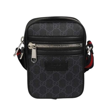GUCCI 古馳  GG Messenger 帆布 皮革 肩背包 斜背包 黑色 灰色 682357