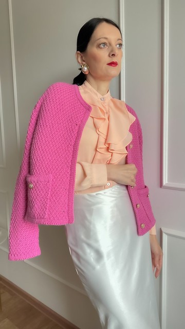 羊毛外套 手工針織開襟羊毛衫 女款 白色手工針織毛衣