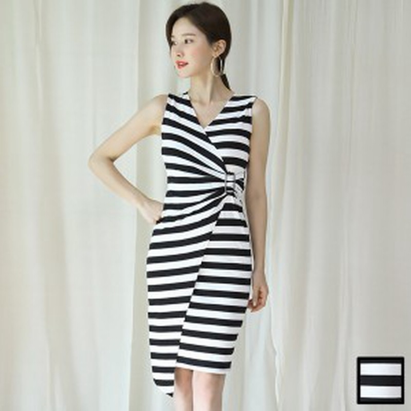 アンバランス丈 ボーダー カシュクールタイトワンピース 伸縮性あり ノースリーブ レトロ 派手 膝丈 サイドバックル 春 夏 通販 Lineポイント最大1 0 Get Lineショッピング