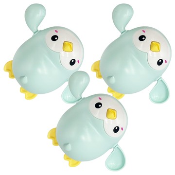 PUKU 藍色企鵝 樂游小企鵝發條玩具  ABS材質 耐用環保  旋轉發條 水上暢遊  光滑圓潤 安全設計  淺綠色  3個