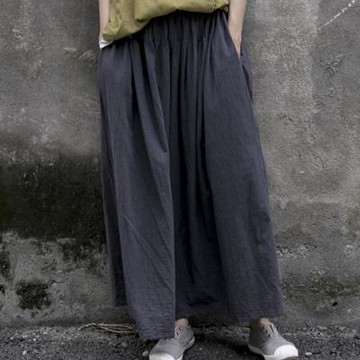 [米蘭精品] 現貨+預購 新中式A字裙半身裙大碼中長裙子洋裝連身裙大碼休閒女裝-棉麻寬鬆琴褶女裙子74mc3