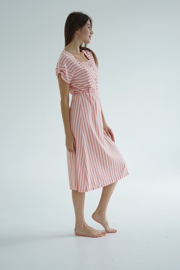 慢時尚條紋粉色連衣裙 - 束帶連衣裙 - 條紋連衣裙 - 優雅連衣裙