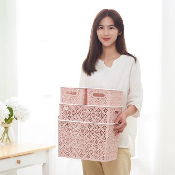 廚房鏤空桌面收納筐放衣服的收納籃帶蓋衣物收納盒儲物箱塑料籃